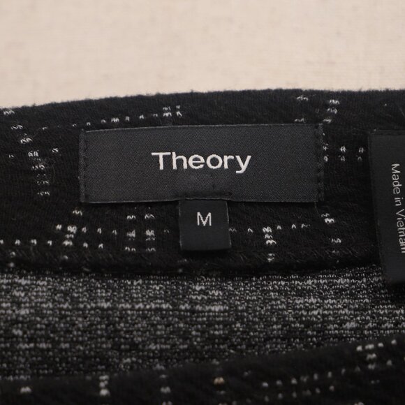 THEORY Textured Knit Jacquard Mock Neck Long Sleeve Top Black White Size M - Picture 5 of 6